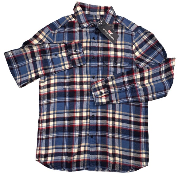 NWT Vineyard Vines Men's Classic Fit Plaid Flannel Workshirt Blue Moon Size S - Picture 2 of 10